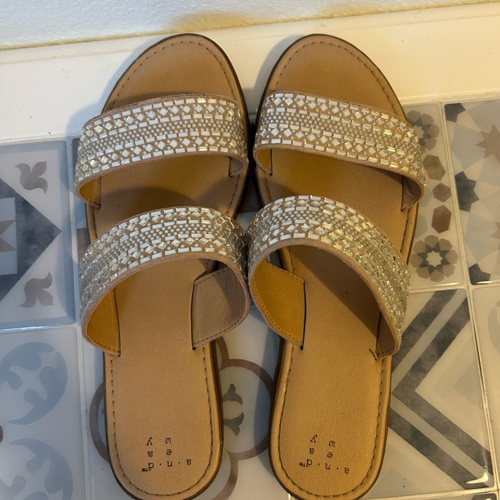 a new day Beige Sandals with Metallic Details